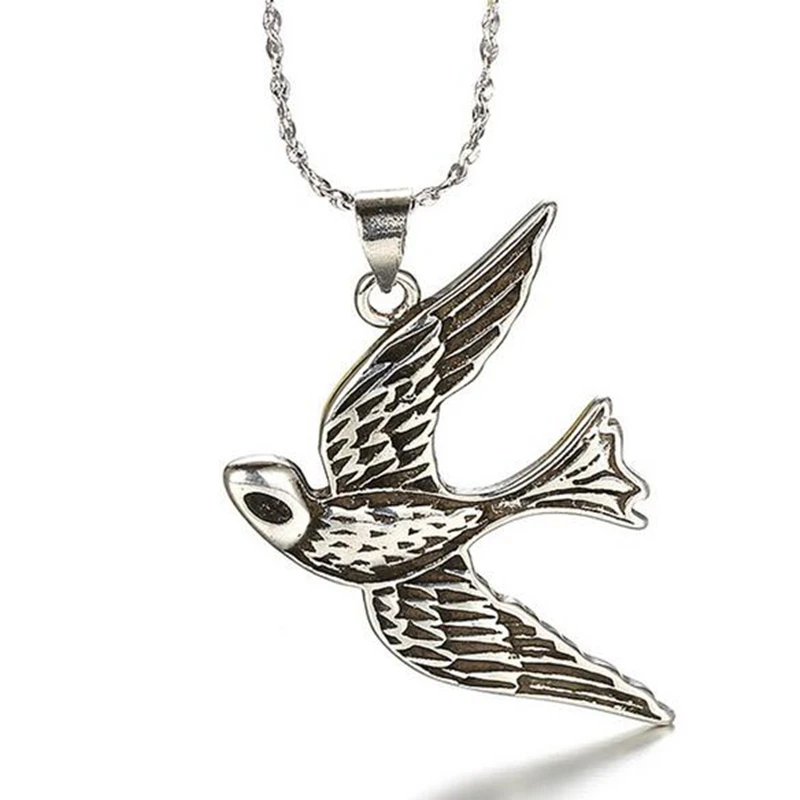OMHXZJ Wholesale Fashion Vintage Swallow Woman Man 925 Sterling Silver Thai Black Pendant Charms PE107 NO Chain Necklace | Украшения и