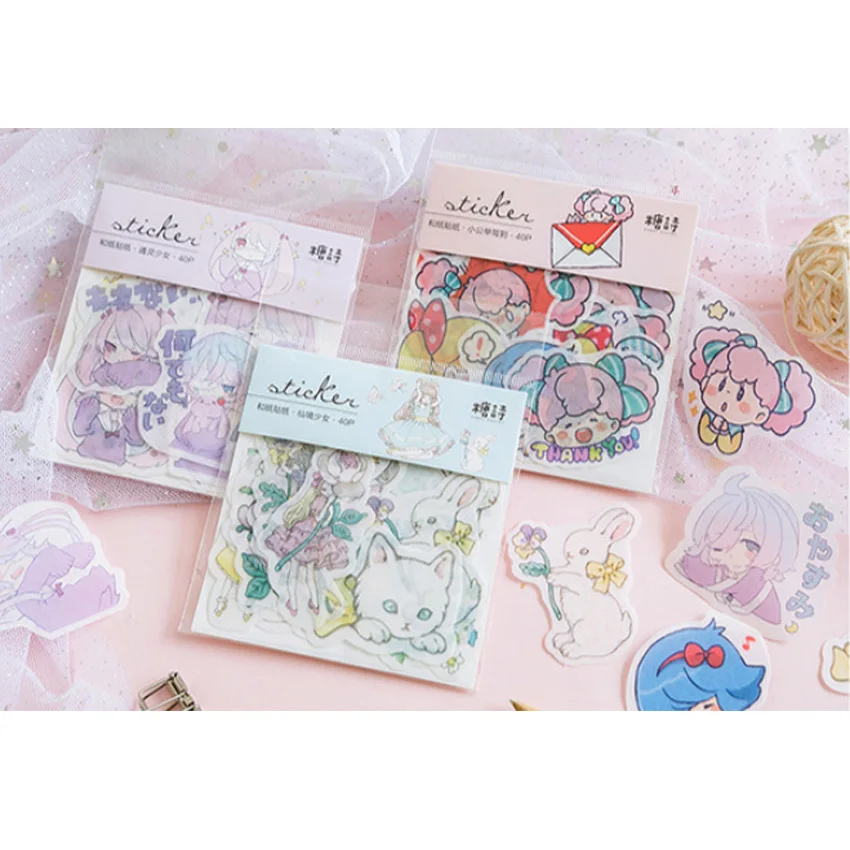15packs/lot Kawaii Cartoon Girl Stickers Diary Note Lovely DIY Decorative Stickers Scrapbooking DIY Gift Product Sealing Label
