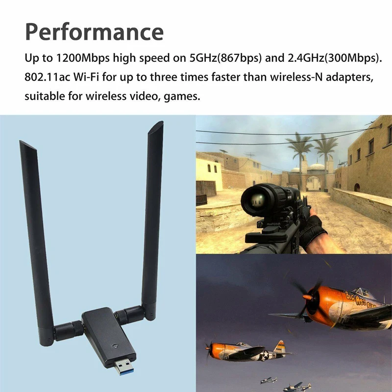 1200 Мбит/с длинный диапазон беспроводной USB 3,0 WiFi адаптер антенны+ база AC1200 двухдиапазонный для Smart tv Box