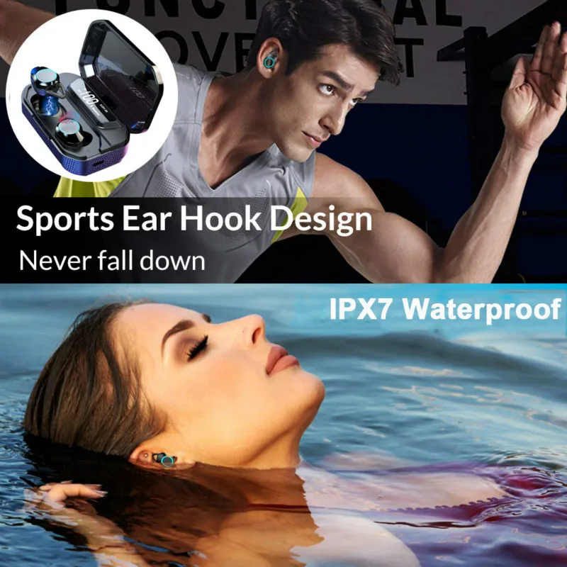 G02 TWS 5,0 Bluetooth наушники беспроводные наушники IPX7 водонепроницаемые стерео наушники 3300 мАч светодиодный умный внешний аккумулятор