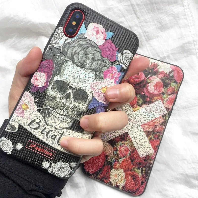 3D рельефный лазерный Блестящий Цветочный чехол для телефона iPhone X XS мягкий блеск
