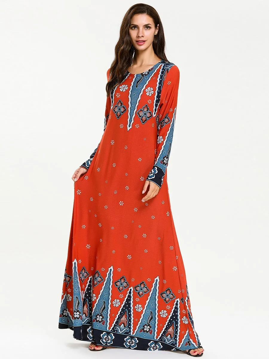 Abaya мусульманское платье-Абая Марокканская Кафтан Дубай модный принт вечерние элегантные мусульманские Вечерние Розовые Красные платья халат