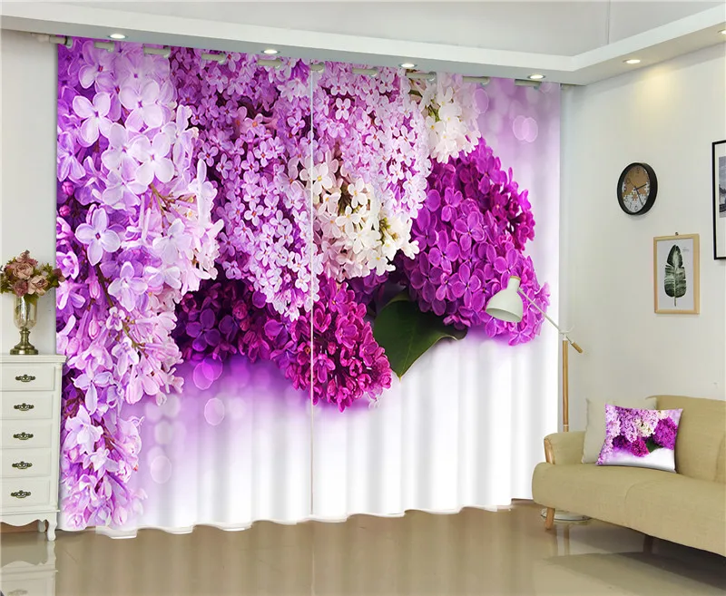 

2017 Lilac 3D Blackout Curtains For Living room Bedding room Decor Tapestry Wall Carpet Drapes Cotinas