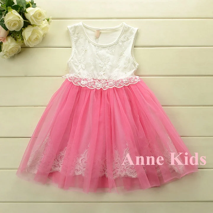 Платье принцессы для девочек детское кружевное платье без рукавов вышивка