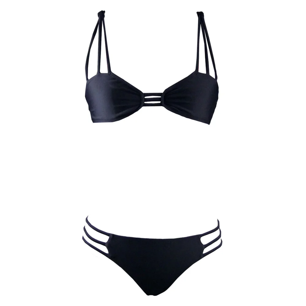 Женский бразильский купальник-бикини черный купальник с завязками пляжная