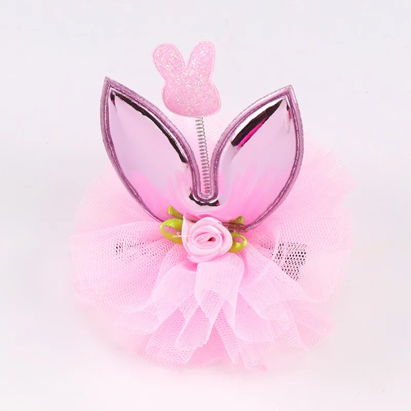 New Kids Hair Accessories Sweet Bunny Ear Girls' Hairpin chiffon Flower Clips Headwear Girl Birthday Gift For Party| |
