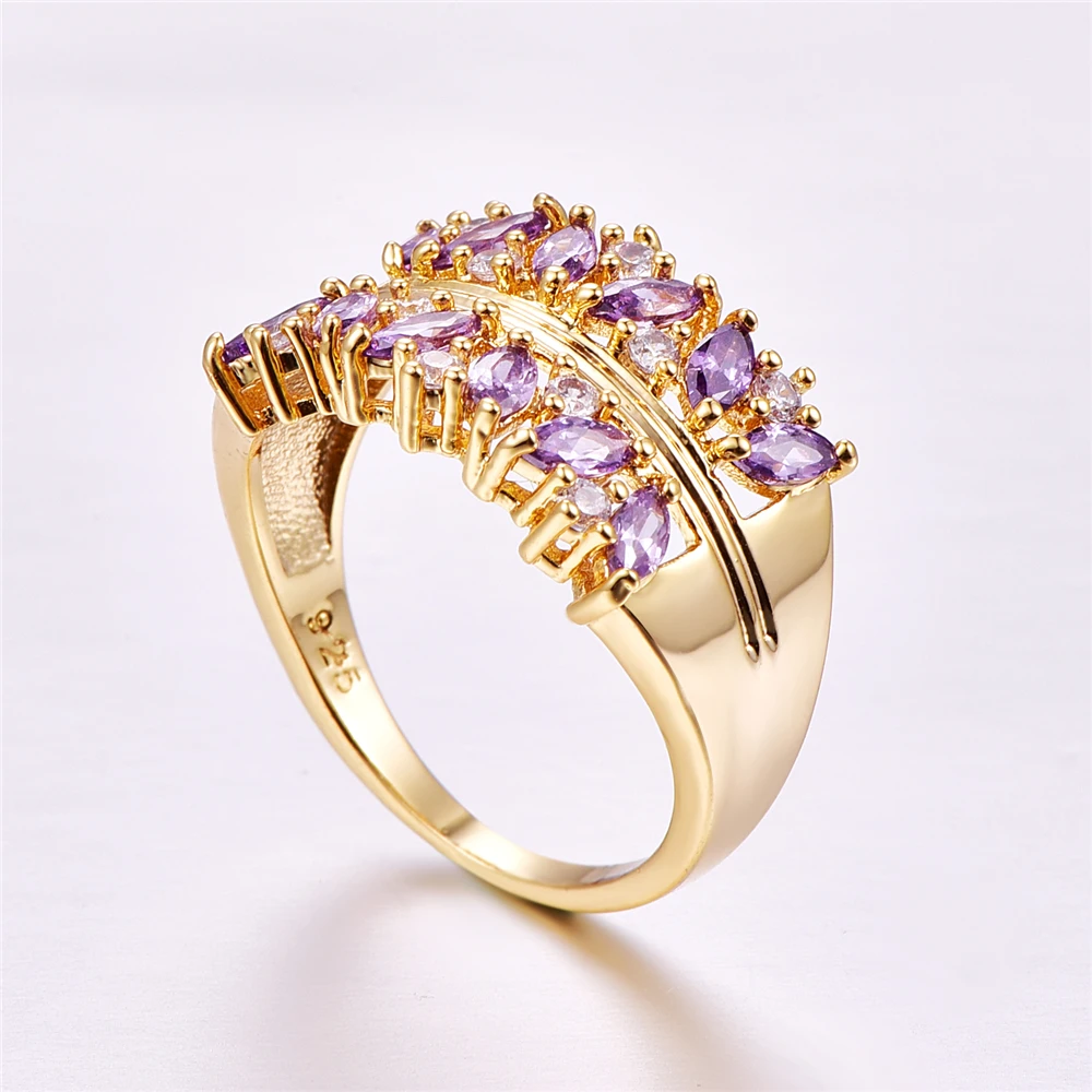 Кольцо Marquise Cut из серебра 925 пробы фиолетовое красное белое золотое размер 6 7 8 9