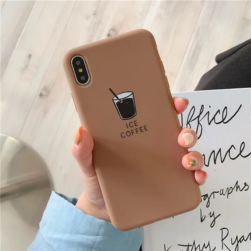 French fries coffee Phone Case For iPhone 7 XR Simple Solid Color Ultrathin Soft TPU Candy Back Cover |