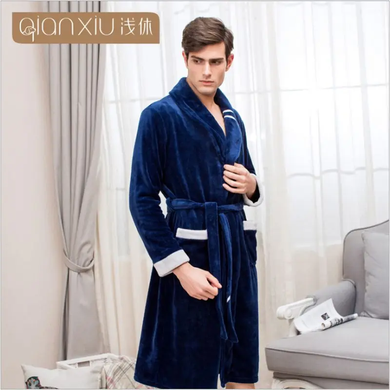 Мужской теплый фланелевый Халат с v образным вырезом повседневный халат поясом