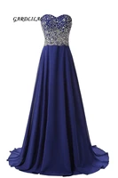 2018 new blue prom dresses sweetheart chiffon evening prom gowns crystal beads wedding party gown