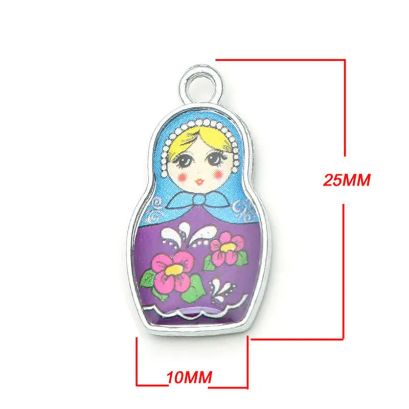 

10pcs/lot Mixed Color Russian Doll Charm Enamel Matryoshk Pendants For Jewelry Making Both 2 sides Fashion Charm Wholesale