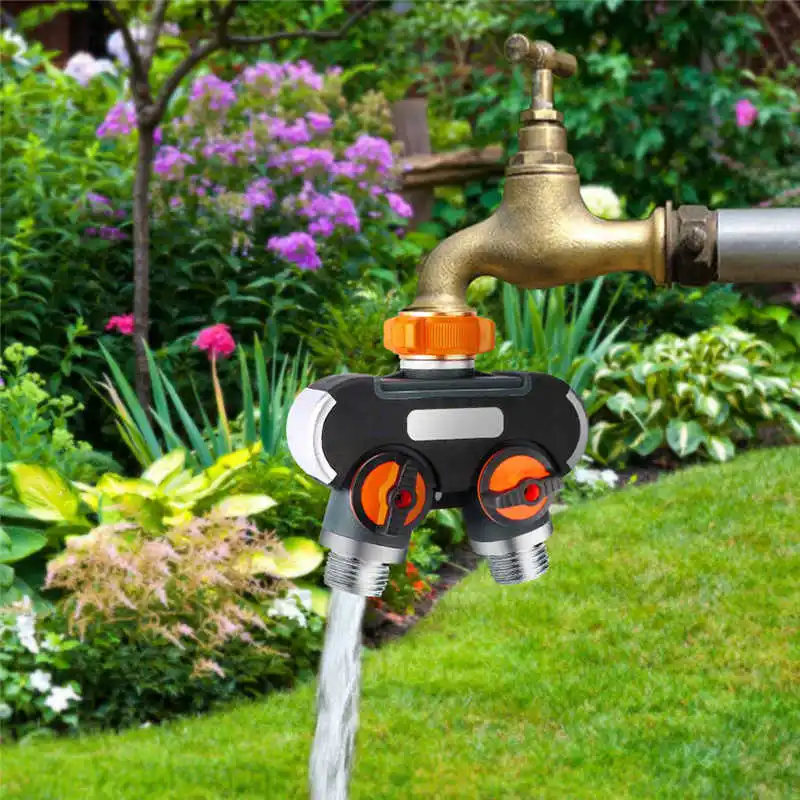 Hose Splitter Двойной проходной кран разветвитель для садового шланга 2 пути прорезиненный кран шланга Разъемы дистрибьютор воды Европейский зуб@ 16 - Цвет: Hose Splitter