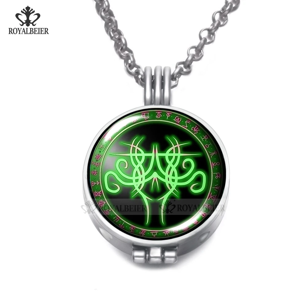 

RoyalBeier 1pcs Spiritual Yoga Theme Perfume Aroma Essential Oil Diffusion Pendant Necklace 25mm Glass Charm Chain 65cm