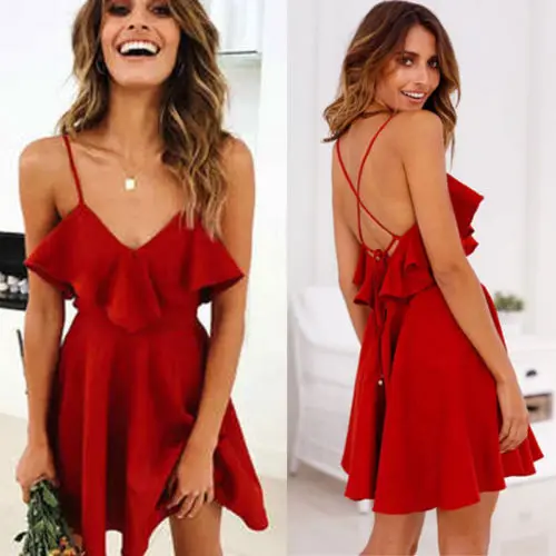 Сексуальное летнее женское пляжное мини-платье на шнуровке без рукавов с