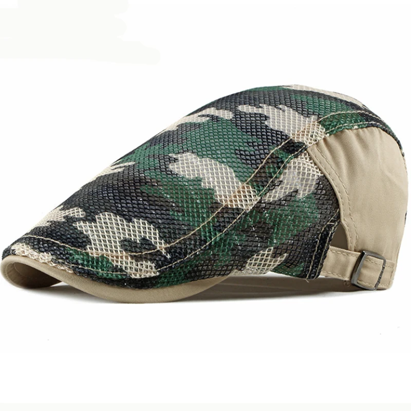 

HT2481 Beret Cap Summer Sun Hats for Men Women Breathable Men Trucker Mesh Cap Adjustable Camouflage Ivy Newsboy Flat Cap Berets