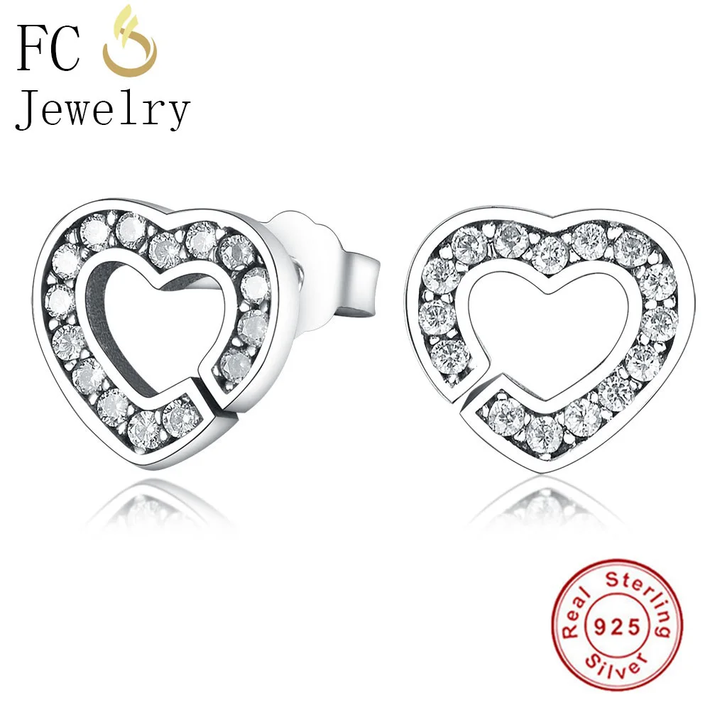 heart style-2 Love Forever/Микки/звезда/корона/Сердце CZ серьги гвоздики Настоящее серебро 925 модные женские шпильки для девочек ювелирный подарок на Рождество вечерние - Окраска металла: heart style-2