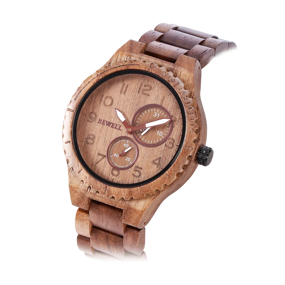 BEWELL ZS W154A Роскошные Брендовые мужские деревянные часы с календарем светящиеся
