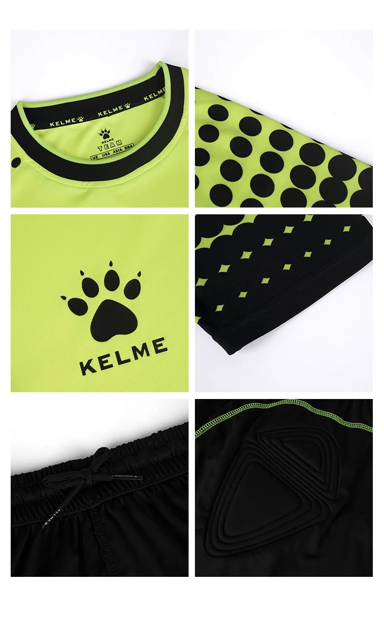 KELME футбольные футболки для футбола, мужские футбольные майки с коротким рукавом, форма вратаря, футбольный набор, костюм K15Z012
