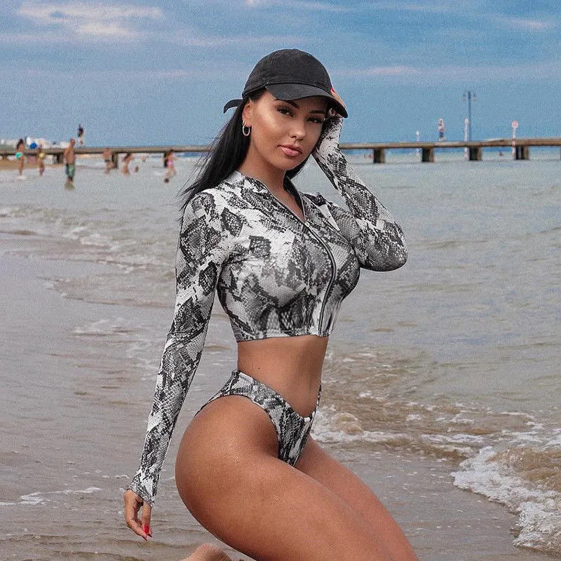 2019 лето новый сексуальный женский Принт змеиной кожи футболка с длинным рукавом