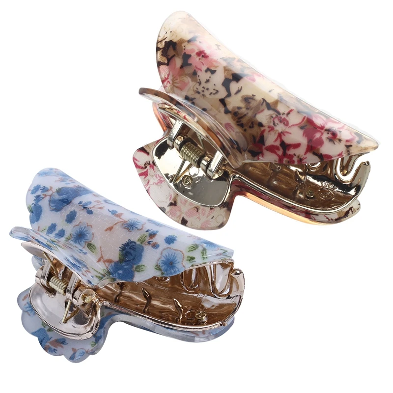 Женский темно-синий цветочный узор пластиковый зажим для волос и фиолетовый