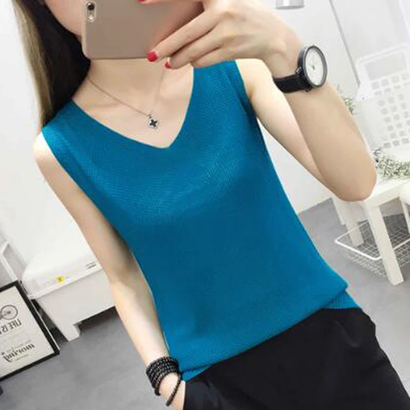 

Ladys Fashion Vneck Knitted Sweater more color selection for Summer