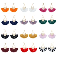 12 colors red pink black etc strings sector tassel golden chain pendant women boho dangle earrings drop earrings