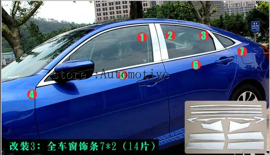AX 8 шт. LHD Chrome днище подоконник отделка объемного Обложка для Honda Civic литье подкладка акцент гарнир из нержавеющей