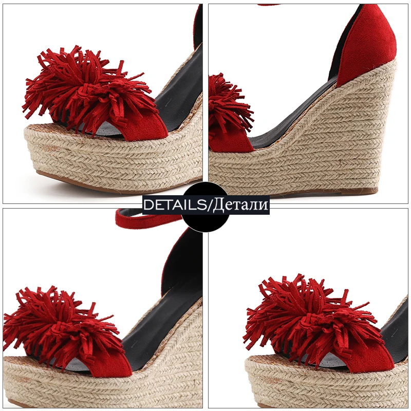 WETKISS 2019 New High Heels Women Sandals Open Toe Wedges Tassel Platform Footwear Straw Weave Fashion Ankle Strap Ladies Shoes | Обувь