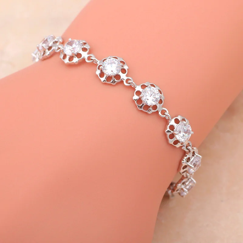 Shining Charm Bracelets for women Lowest Price White Zirconia Inlay Wholesale &amp Retail Silver filled Fashion jewelry TB658A | Украшения