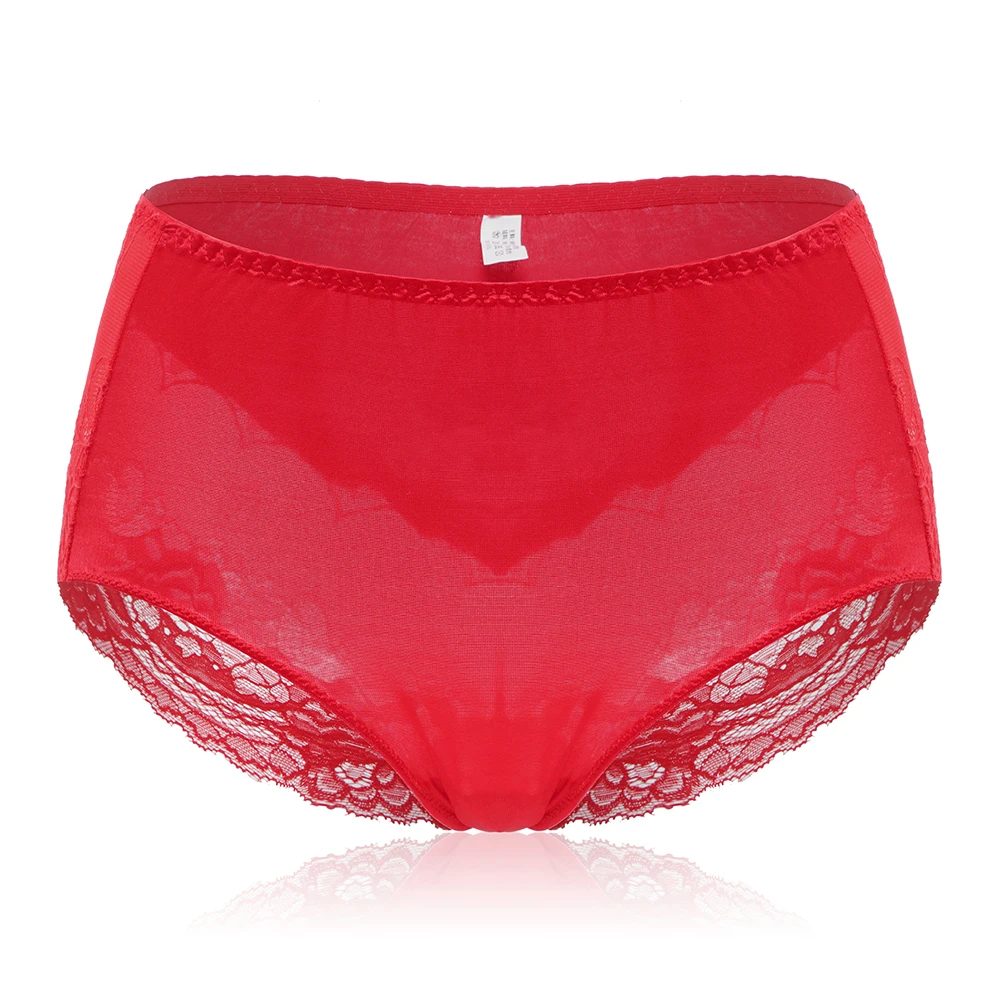 Красный Супер эластичные трусики с высокой талией, нижнее белье для женщин, сексуальные кружевные дышащие Хлопковые женские трусы, женские трусы, новинка - Цвет: Красный