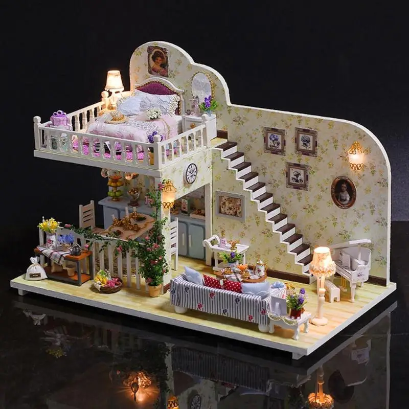 Wooden DIY Model Dollhouse Furniture Miniature Doll House Village Life Assemble Kit Toys Handicraft Birthday Gift | Игрушки и хобби