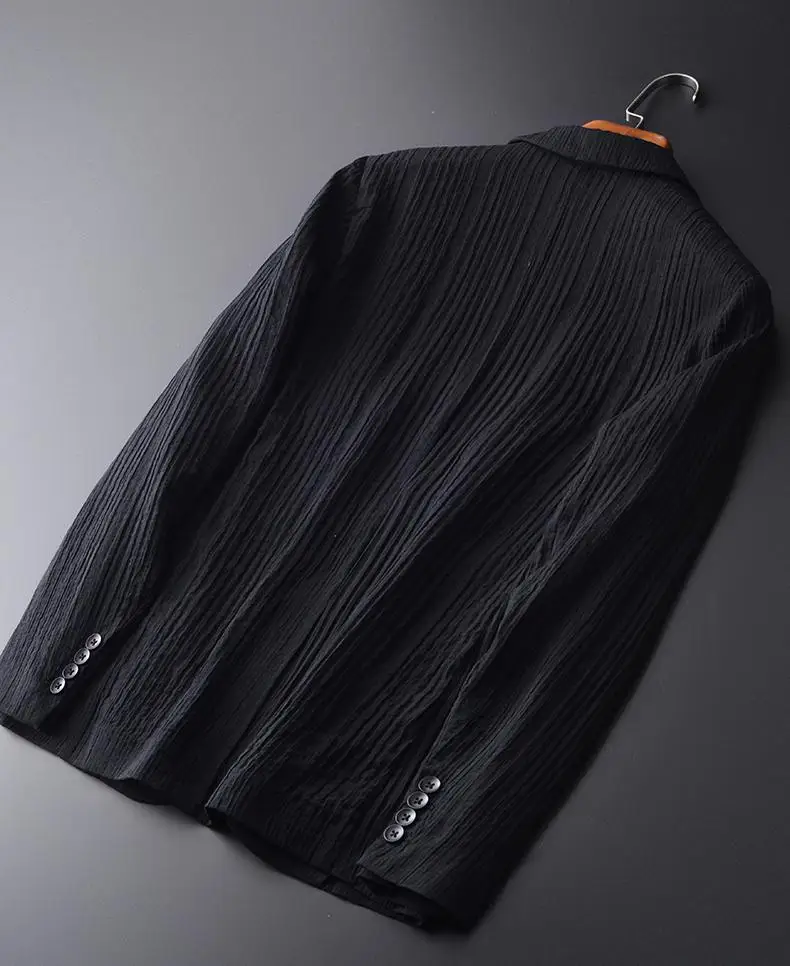 Minglu Luxury Blazers Men Plus Size 4XL 3D Texture Wrinkle Fabric Black Business Leisure Blazer Jacket Slim Fit Mens | Мужская одежда