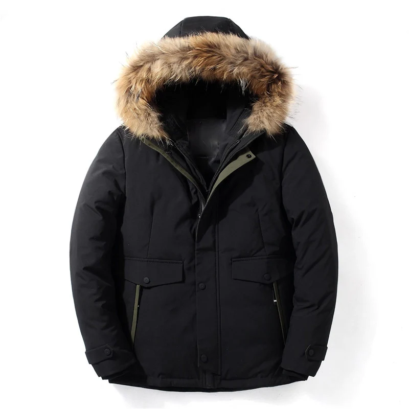 

2018 new Men's Short Slim Cotton Winter jacket Fake Two Thick Fashion Hooded With Large Fur collar Black jacket More Sze M-4XL