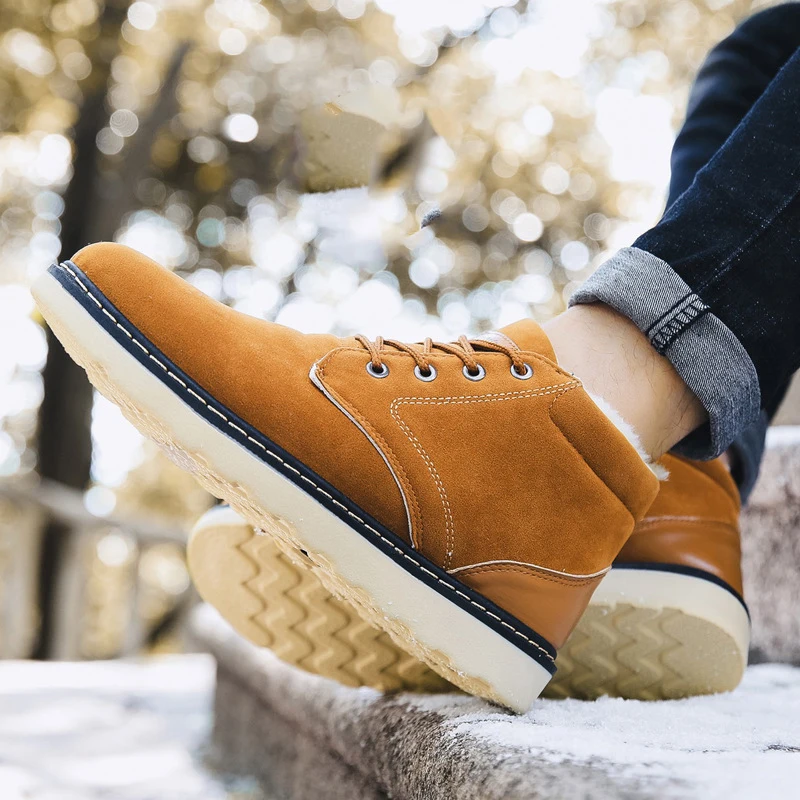 Мужские Зимние ботильоны плюшевые меховые теплые высокие флоковые ботинки на