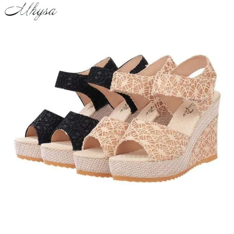 Женские босоножки на танкетке Mhysa однотонные сандалии с открытым носком и