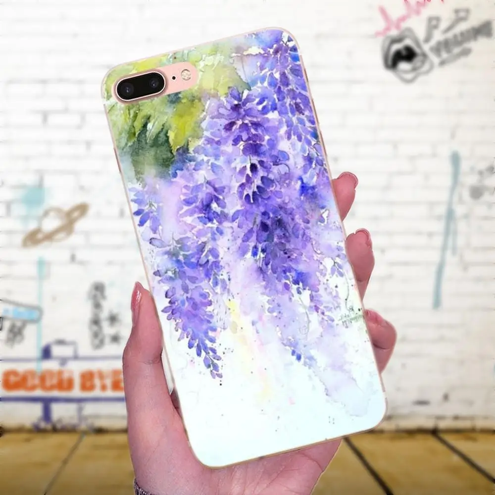 Акварельная живопись цветами фиолетовый цветок для Huawei Honor 4C 5A 5C 5X 6 6C 6A 6X 7 7X 8 9 V8 V10