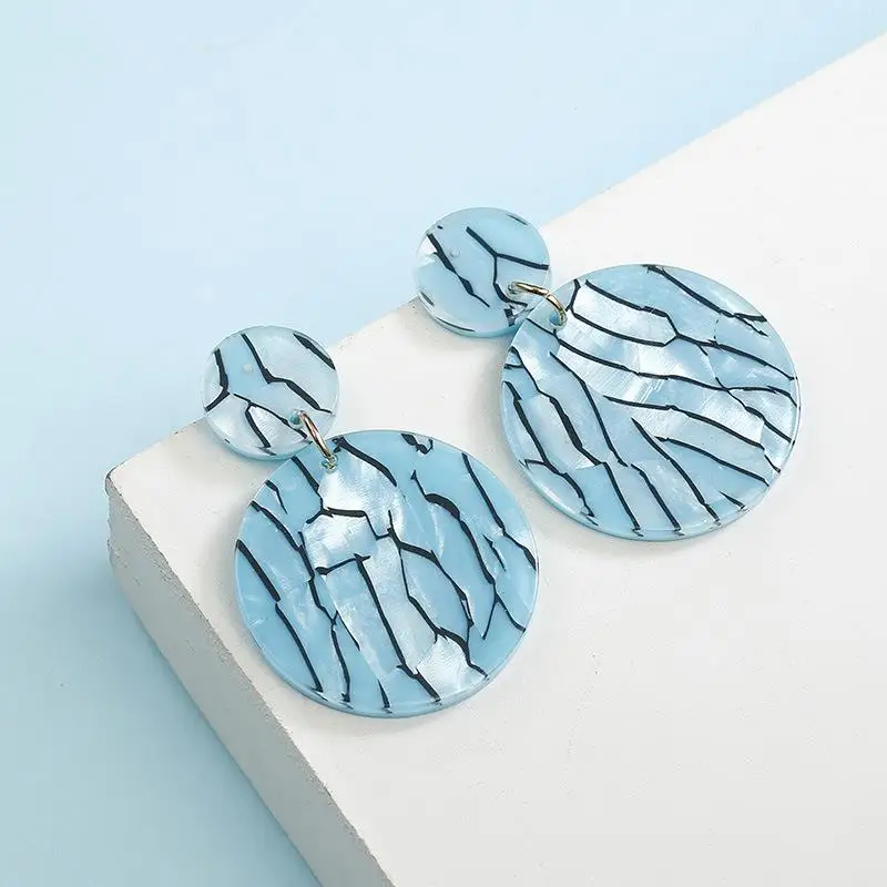 Blue Корейские Популярные Серьги Геометрические круглые акриловые Висячие серьги для женщин массивные серьги Модные ювелирные изделия Oorbellen - Окраска металла: Blue