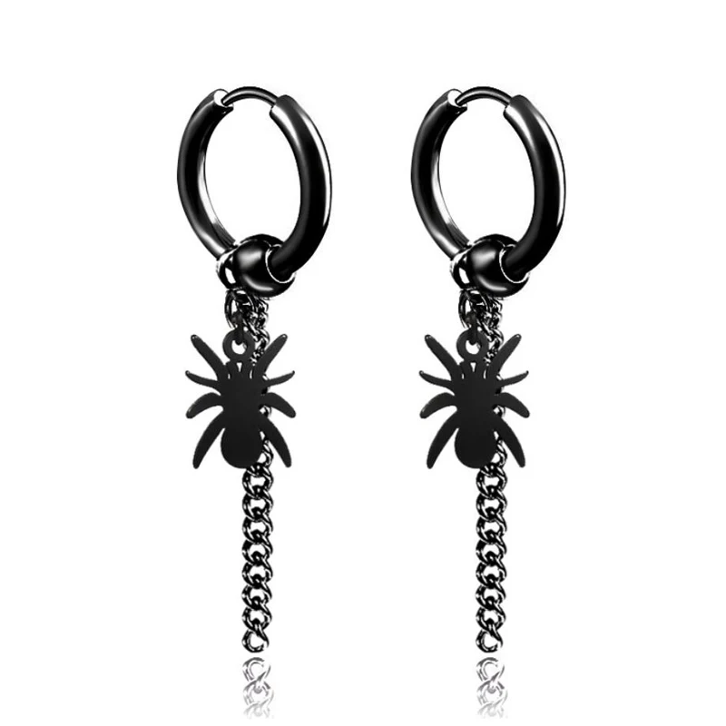 

KOFSAC New Fashion Long Chain Earrings For Men Women Cool Personality Spider Titanium Steel Non Perforated Earring Jewelry Gifts
