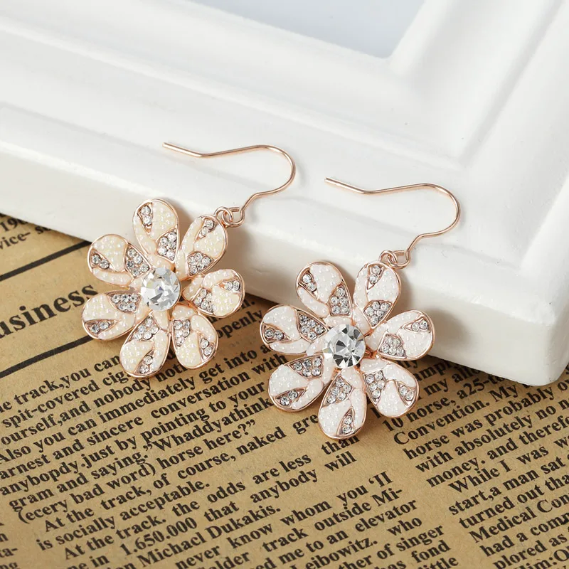 Neoglory Austria Rhinestone &amp Simulated Pearl Drop Earrings Rose Gold Color Exquisite Flower Style For Women Trendy Classic | Украшения