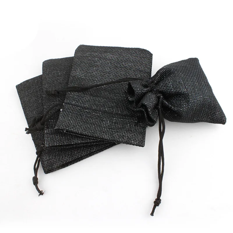 black 10 шт./лот, хлопковые льняные сумки на шнурке, 8x10 см, декоративные рождественские/свадебные подарочные мешочки из органзы, сумки для хранения ювелирных изделий - Цвет: black