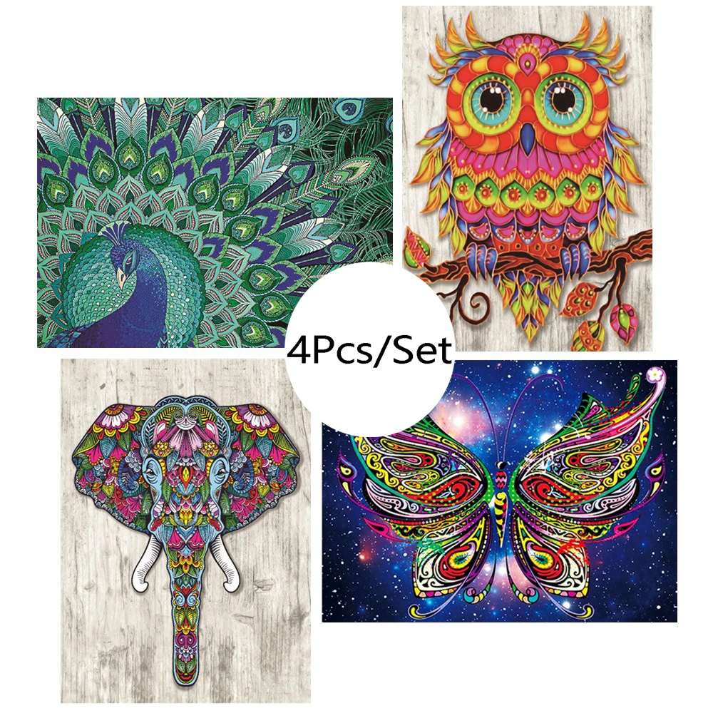 

4Pcs Special Shaped Diamond Painting Butterfly Peacock Owl Elephant DIY 5D Partial Drill Cross Stitch Kit Crystal Rhinestone Art