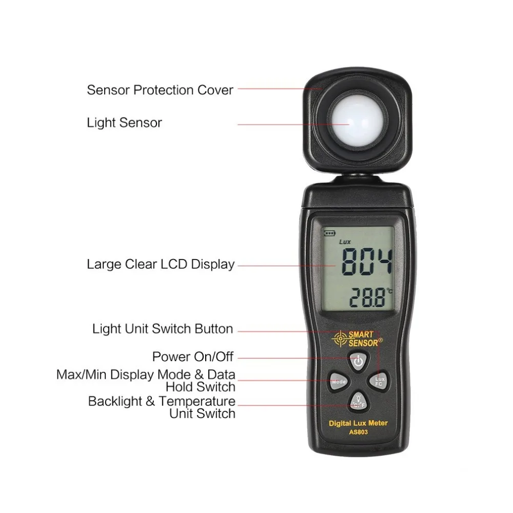 Умный датчик AS803 цифровой люксовый измеритель яркости лампа тестера 1-200000 Люкс