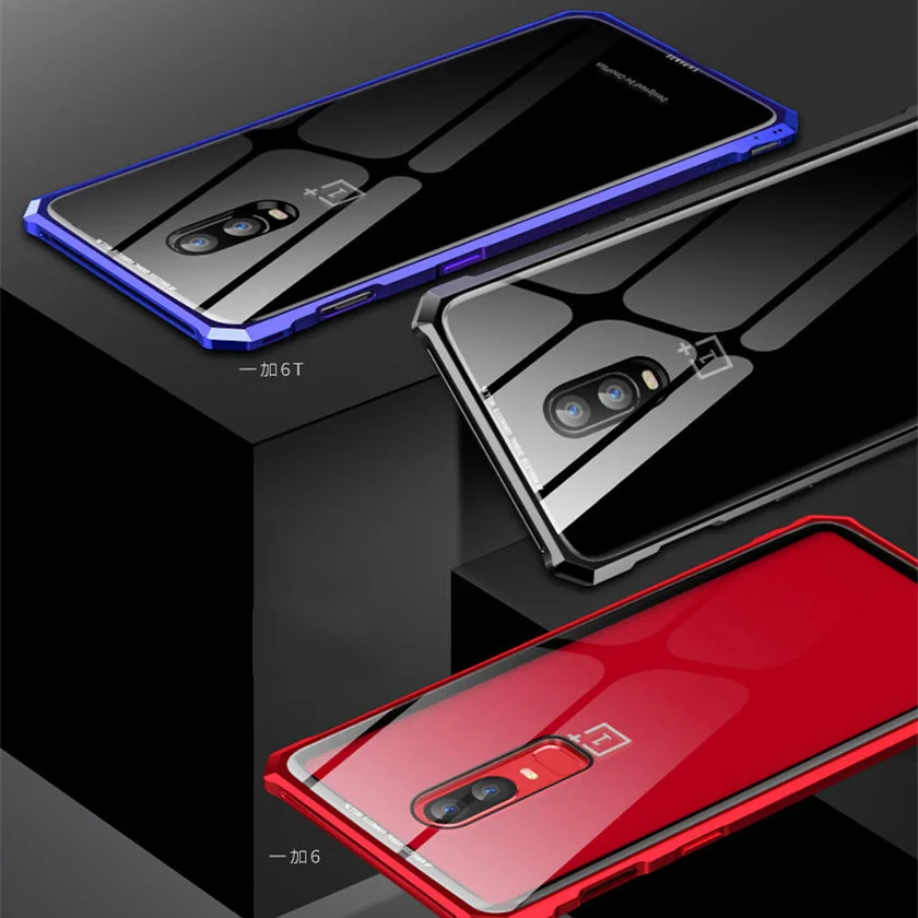 Чехол для Oneplus 6 t One Plus 6 t, Роскошный металлический бампер, прозрачная задняя крышка из закаленного стекла для Oneplus 6T 1+ 6 t Capa