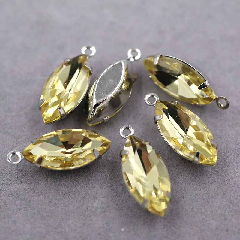 Новое поступление 7x15 мм Серебряное основание светло желтое одинарное Стекло