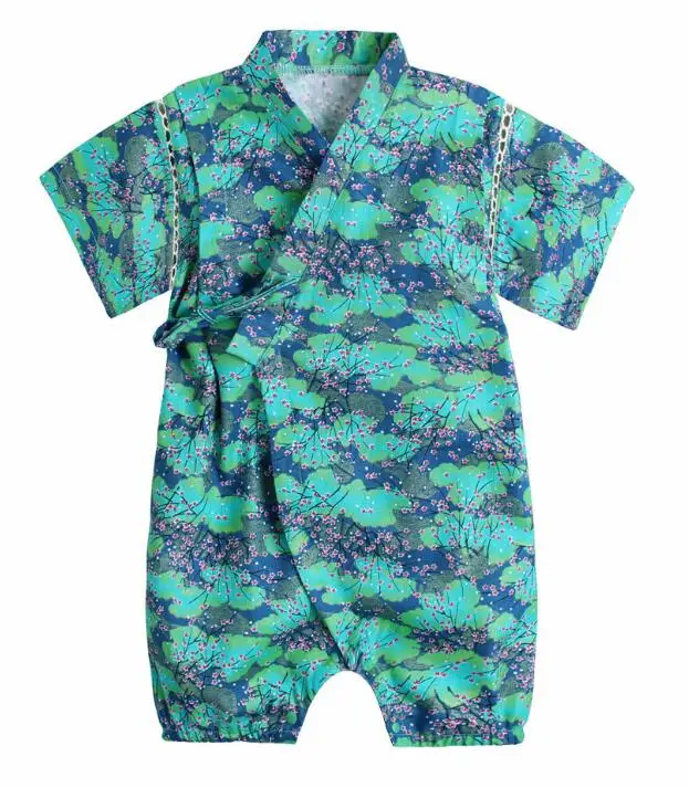 Green blue Кимоно детская одежда в японском стиле детская одежда для девочек Комбинезон Ретро Халат Форма одежда Пижама для младенцев цветочный костюм - Цвет: Green blue