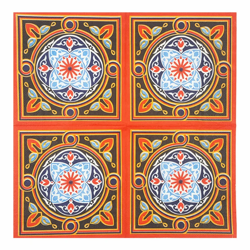 Винтаж бумажная салфетка для декупажа красный тканевый цвета: золотистый синий