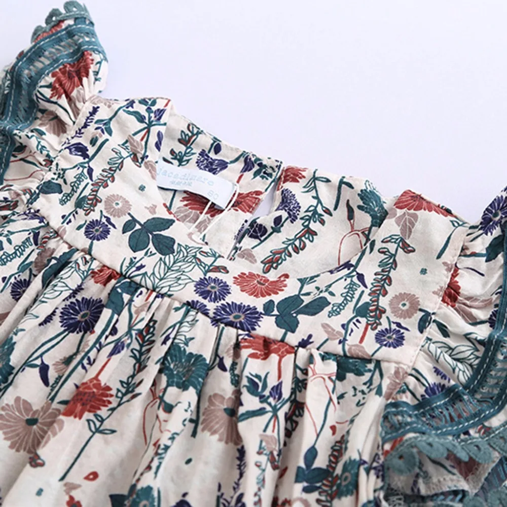 newest summer Dress Toddler Kids Baby Girls Clothes Lace Floral Printing Party Princess Dresses 0117