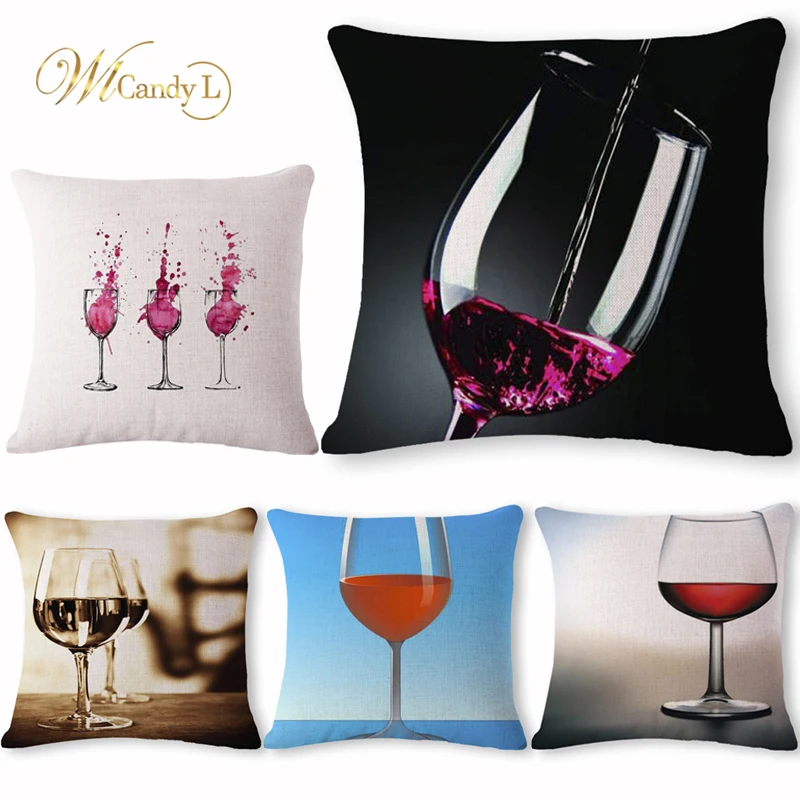WL Candy L 45*45 см льняная Подушка наволочки креативный кубок красного вина узор