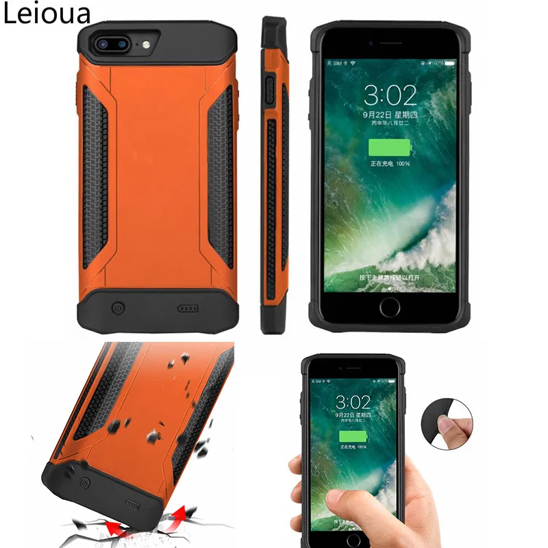 Leioua 4000 мАч ударопрочный Тонкий чехол с батареей для iPhone 6 6S 7 8 Plus внешний