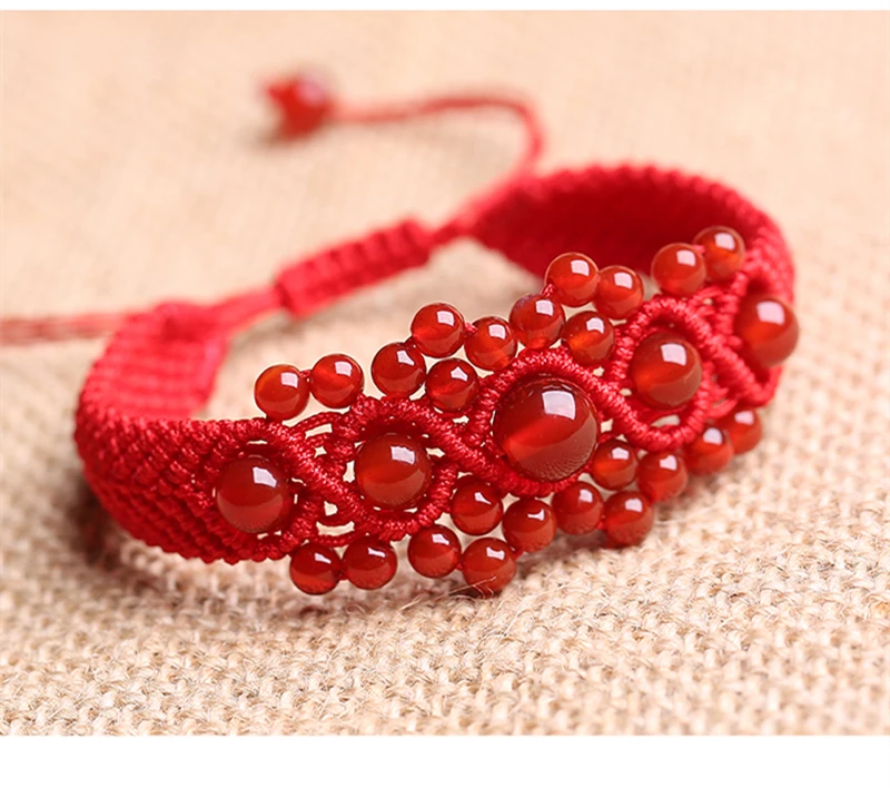 

Handmade Exquisite Red Stone Auspicious Bracelet Friends Present